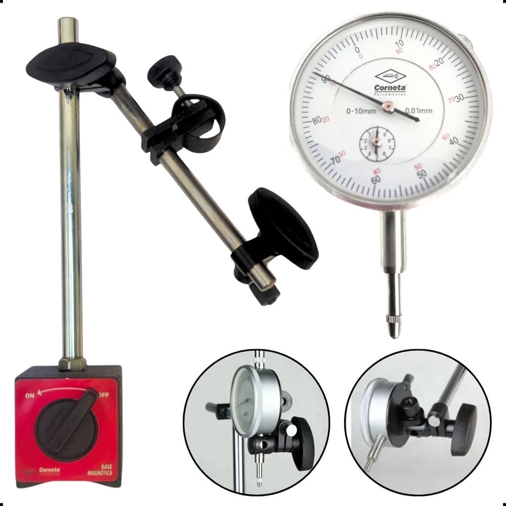 Relogio Comparador 0,01 0-10mm C/ Base Magnetica Articulada