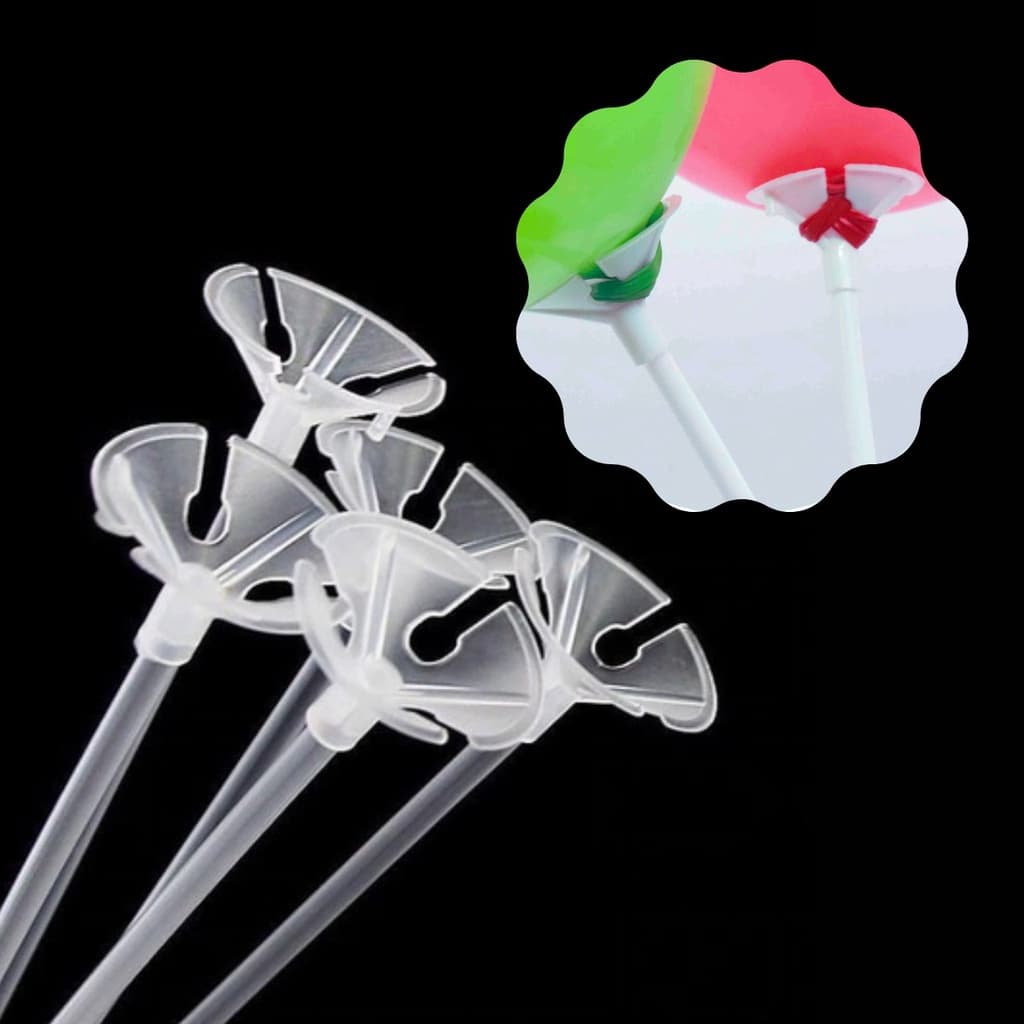 Kit 100 Vareta Para Balão 30cm Transparente com Suporte Pega Bal'ao