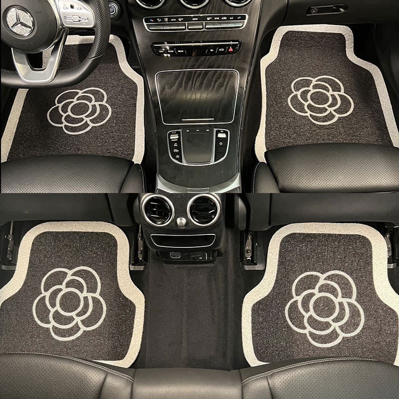 [ Interior do carro] Tapete universal para pés de carro Anel de seda de camélia Tapete geral para pés de carro de peça ú