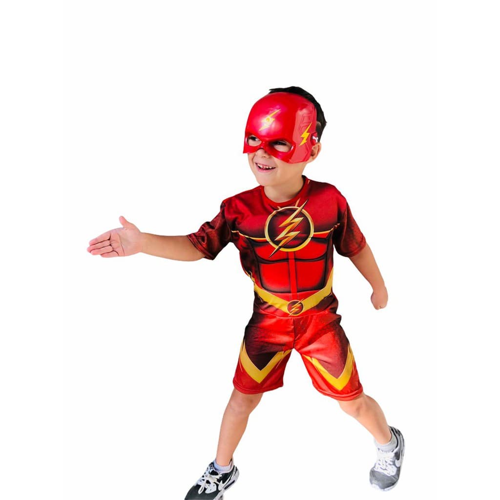 Fantasia Do Flash Com Enchimento Curto Roupa Infantil Com Mascara