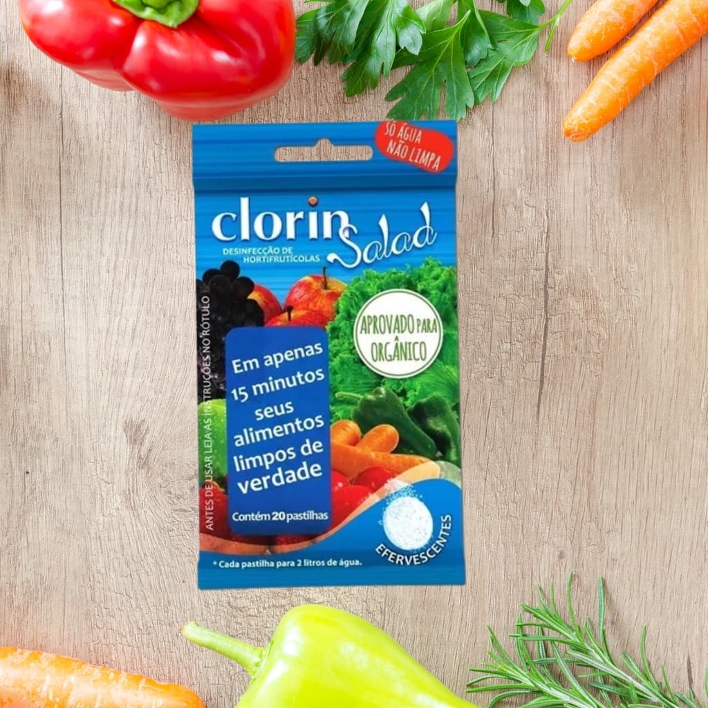 Clorin Salad 20 Pastilhas – Desinfetante de Frutas e Verduras - Rende Até 40L