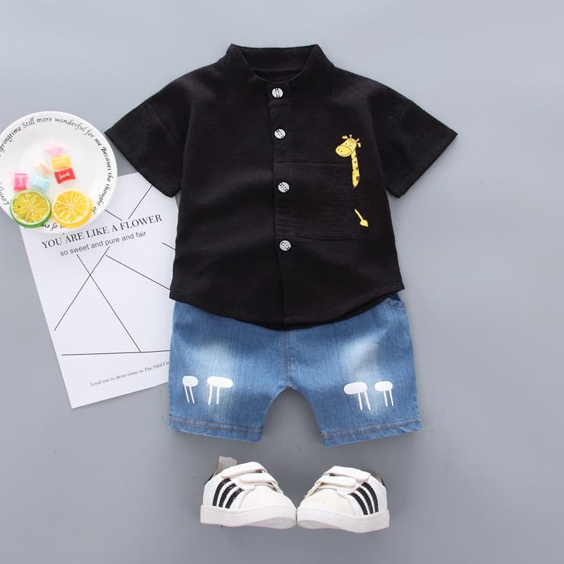 Fato de manga curta para crianças, Summer Boy Top + Shorts Fato de 2 peças, Roupa infantil