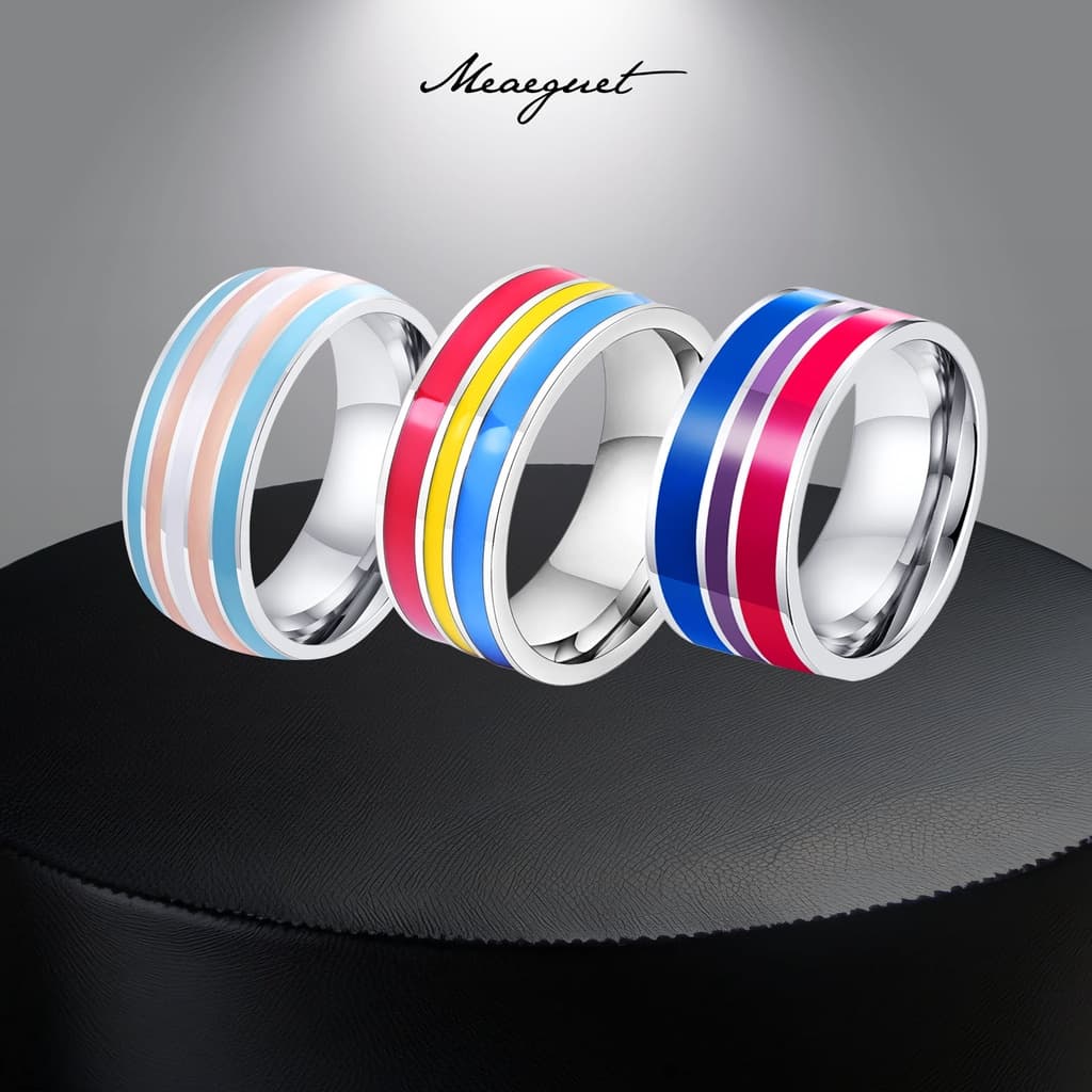 Anéis Arco-Íris Meaeguet 8MM De Aço Inoxidável De Três Cores LGBT Pride Ring for Men Women