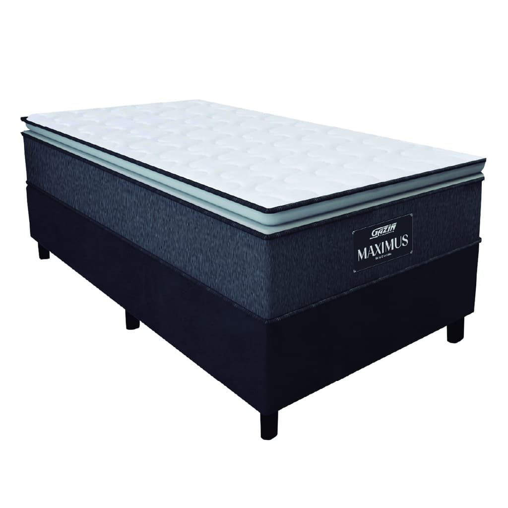 Cama Box Solteiro Colchão Molas Ensacadas Pillow Top Maximus 88x188x67cm Cinza / Preto Gazin - Supor