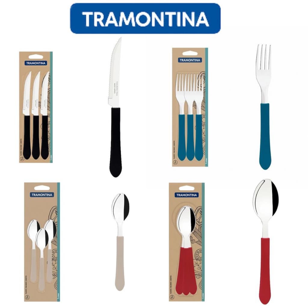 JOGO DE TALHERES FAQUEIRO TRAMONTINA  FACA-GARFO-COLHER  INOX-MONTE SEU JOGO