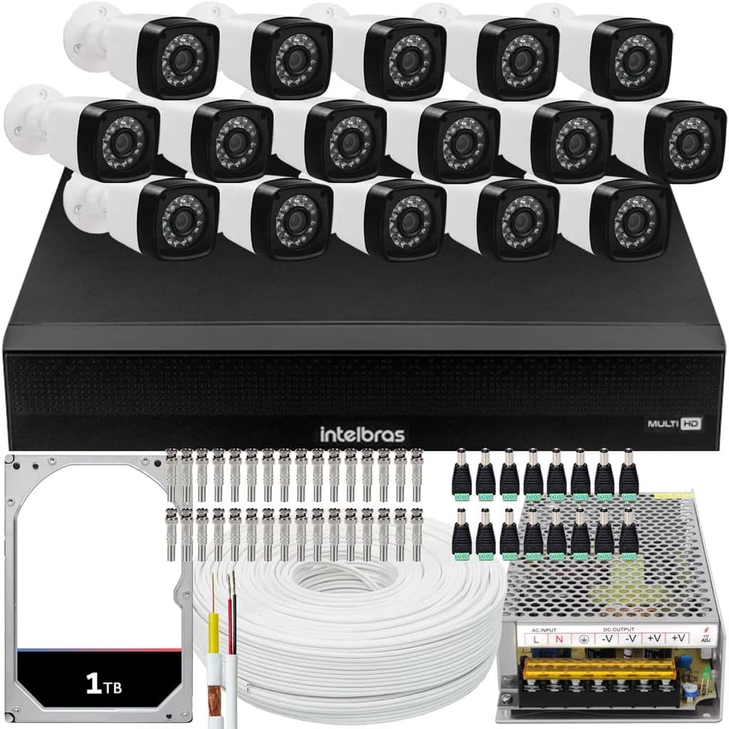 Kit Cftv 16 Câmeras Segurança Full Hd 1080 Dvr Intelbras 1TB