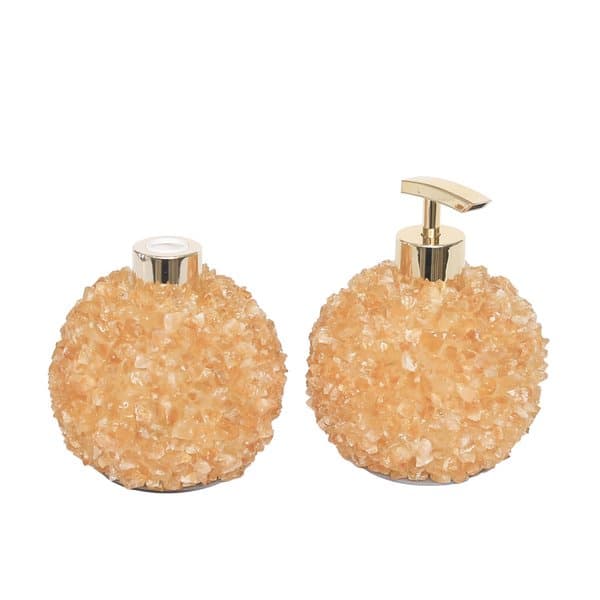 Kit Lavabo Difusor e Saboneteira Pontas de Citrino e Dourado