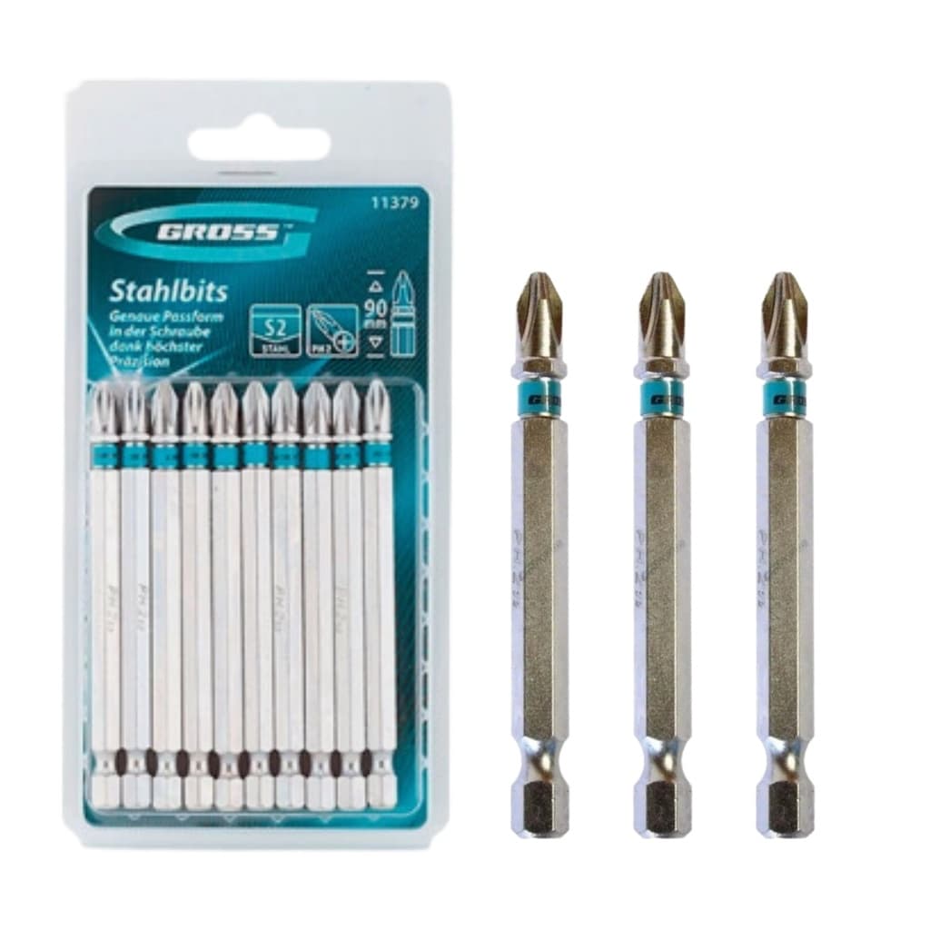 Jogo Bits Parafusadeira Magnético 90mm Longo Ph2 Gross 10pcs Aço Ponta Philips Com Imã Encaixe 1/4