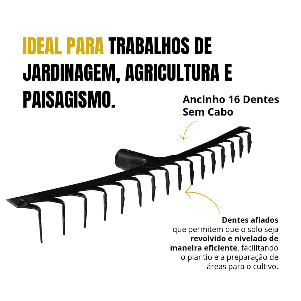 Ancinho Rastelo 16 Dentes Reforçado Forjado Sem Cabo TARZA