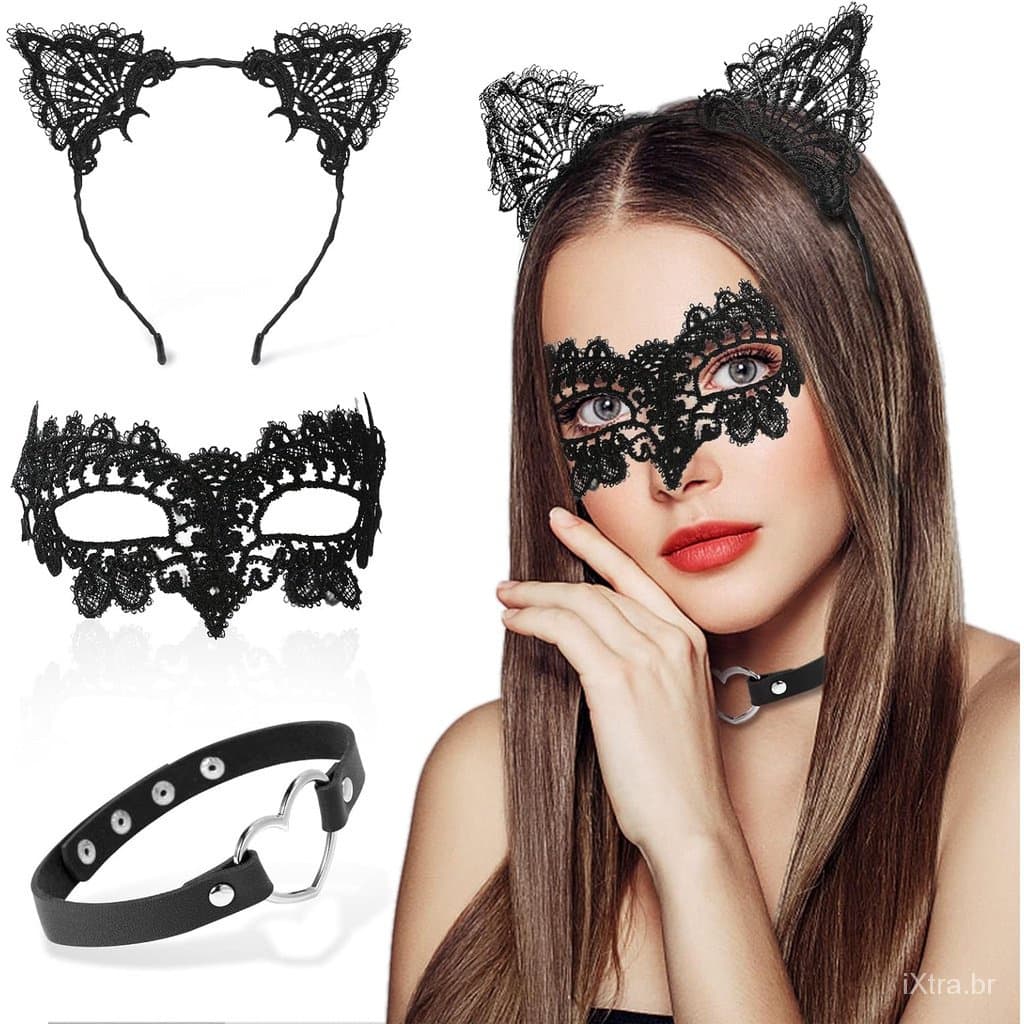 Renda Máscara Masquerade para As Mulheres, Máscara Gato Máscara Mulher Gato Traje Acessórios para Mulheres para Festa