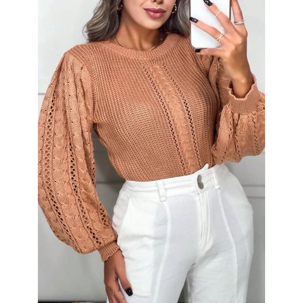 Blusa Feminina Manga Fofa  Tricot Lançamento Inverno Trançada