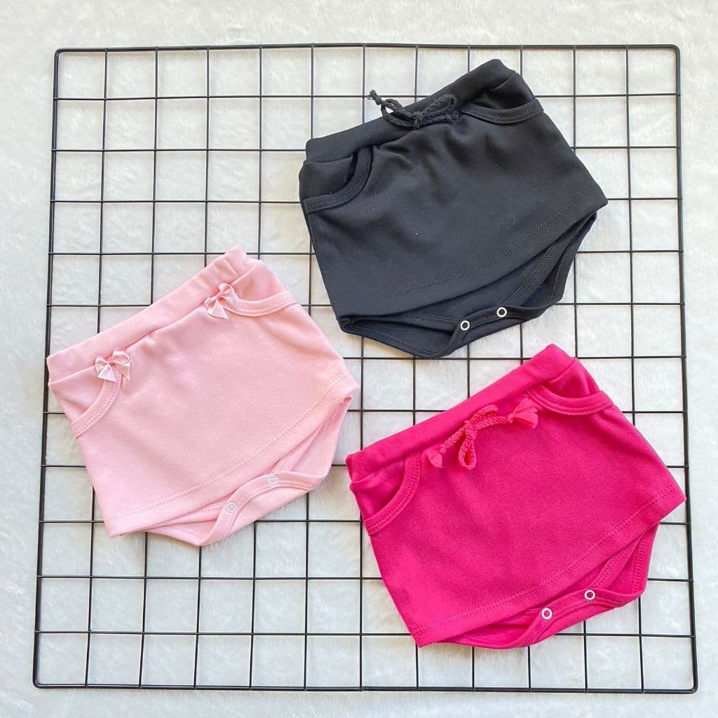 Kit Com 3 Short Saia Tapa Fralda Bebê Menina Verão 100% Algodão
