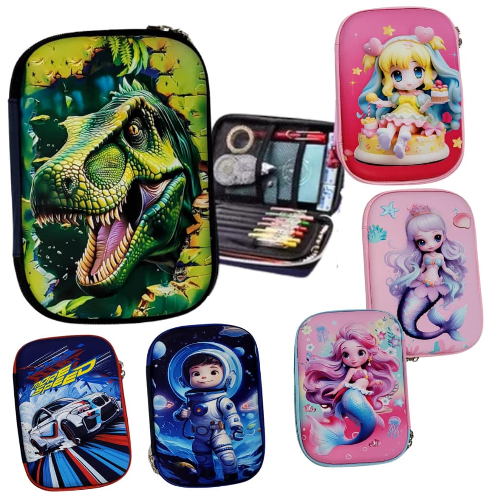 Estojo 3D Infantil Grande Escolar Menino e Menina Estojo Organizador Escolar Infantil Box Jumbo Duro Grande