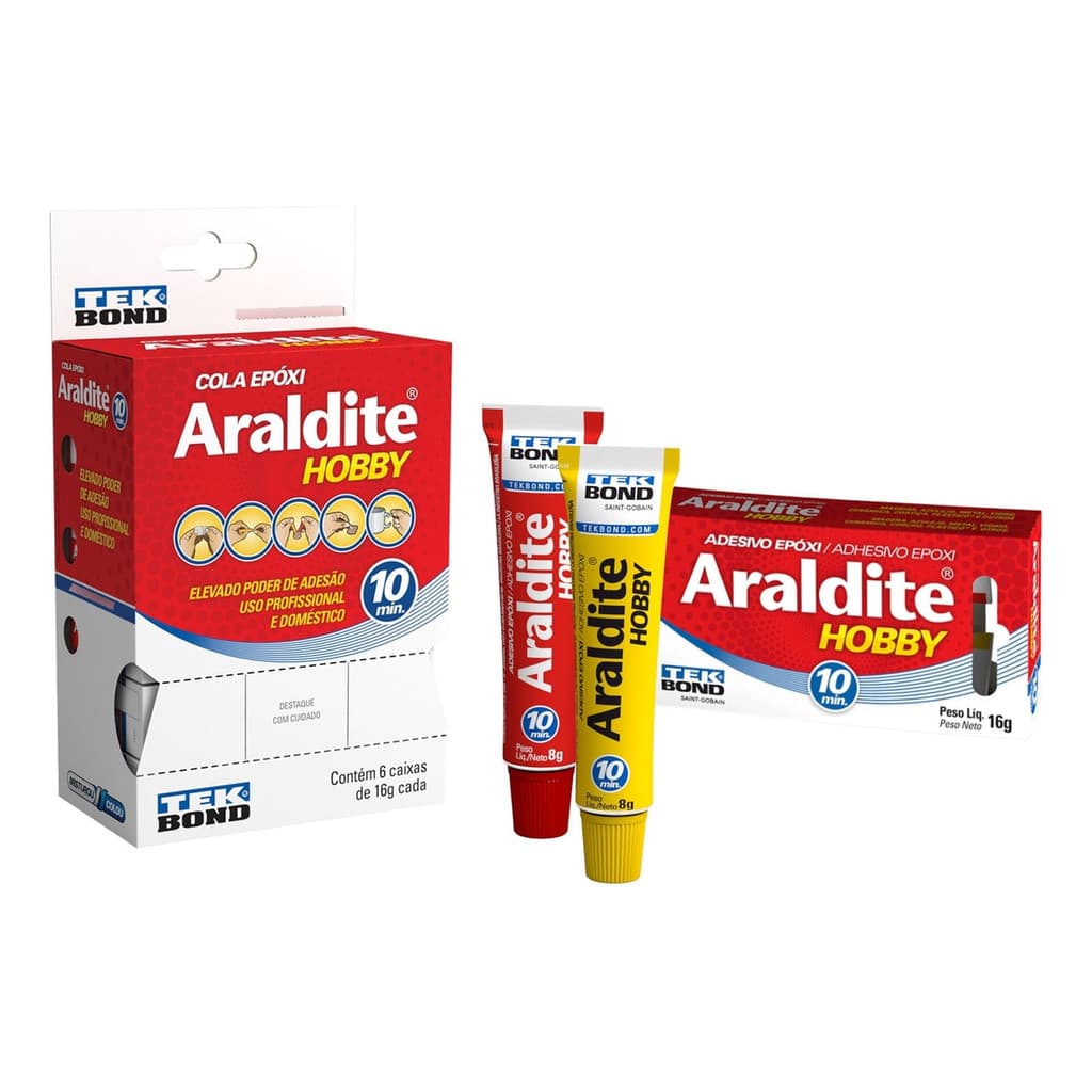 Kit 6 Adesivos Epóxi Araldite Hobby Tek Bond 16g 10min