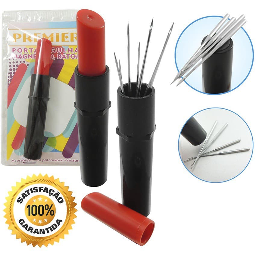 2 Mini Estojo Batom Magnetico Porta Agulha Patchwork Costura
