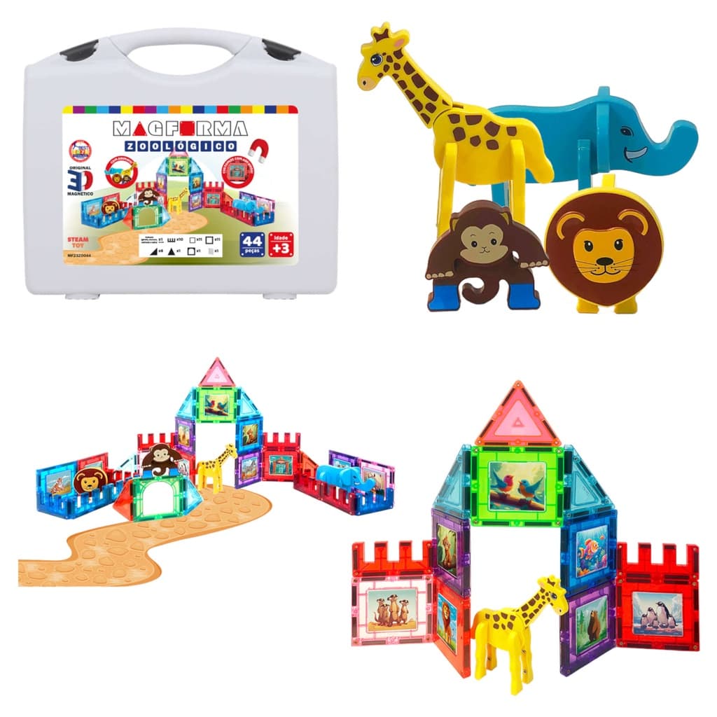 BRINQUEDO BLOCOS MAGNÉTICOS INFANTIL MAGFORMA ZOO ANIMAIS
