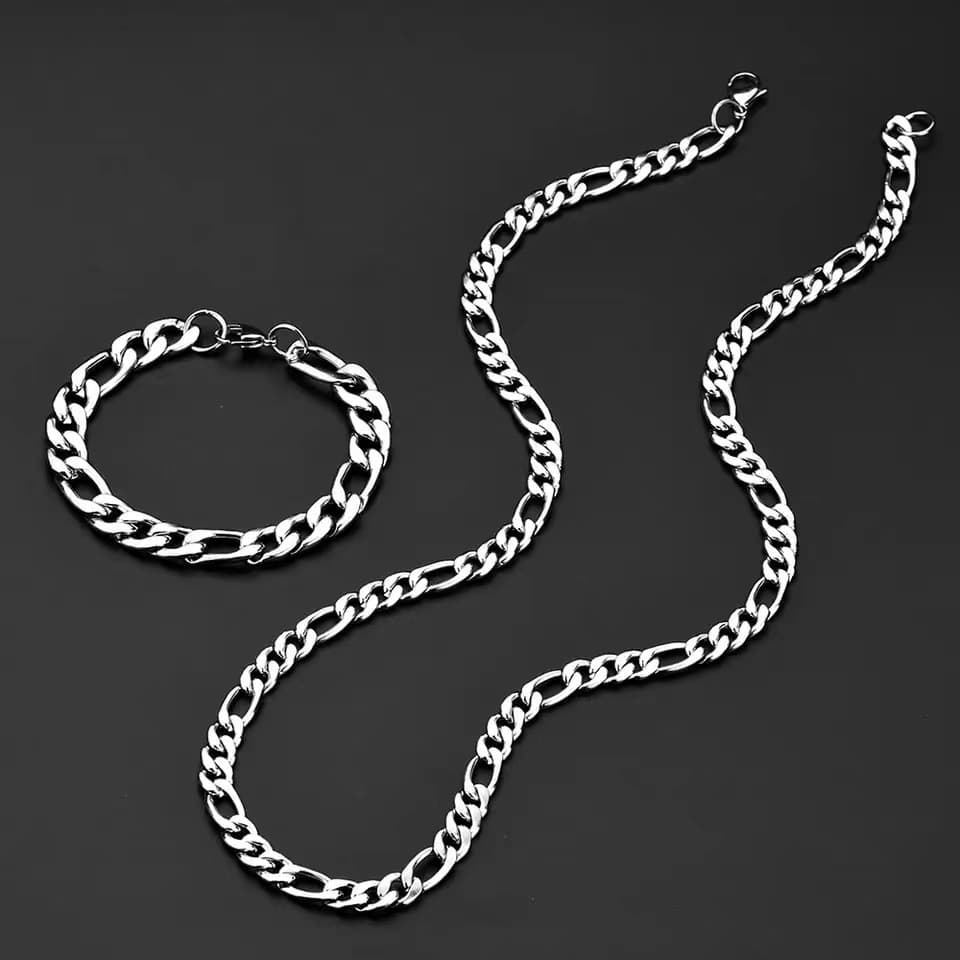 Cojunto cordão Masculino Corrente+pulseira  60cm GRUMER 3-5MM Aço Inox