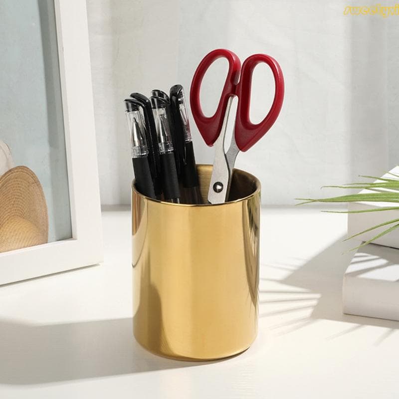 Porta-Caneta Aço Inoxidável Pen Cup Decorações Escrivaninha Metal