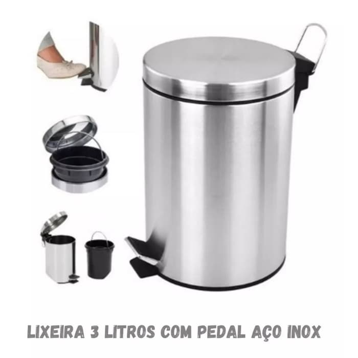 Lixeira Inox 3lts Cozinha Escritorio C/ Pedal Barato