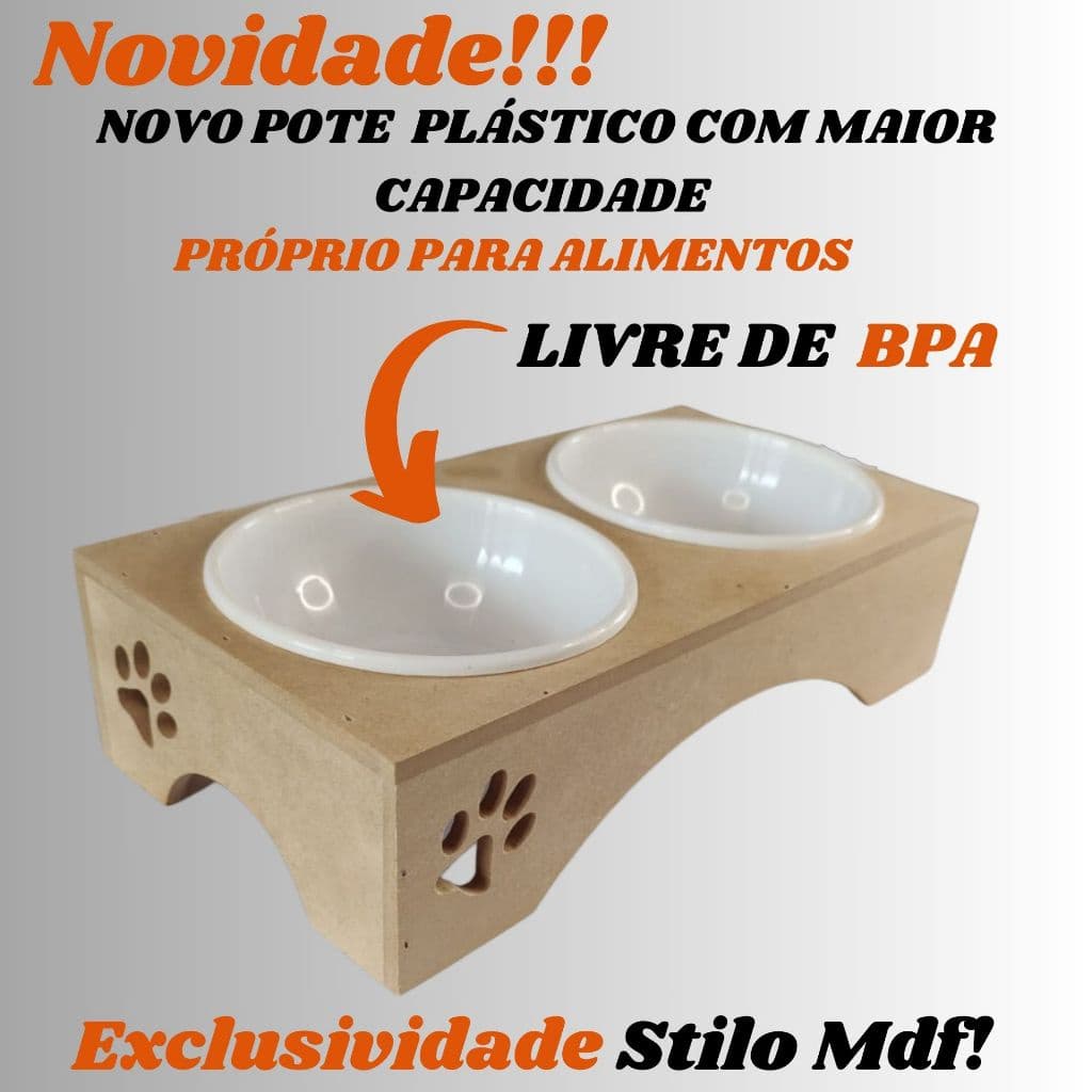 Comedouro Bebedouro Duplo Gato Cachorro Pet Mdf C/ Pote