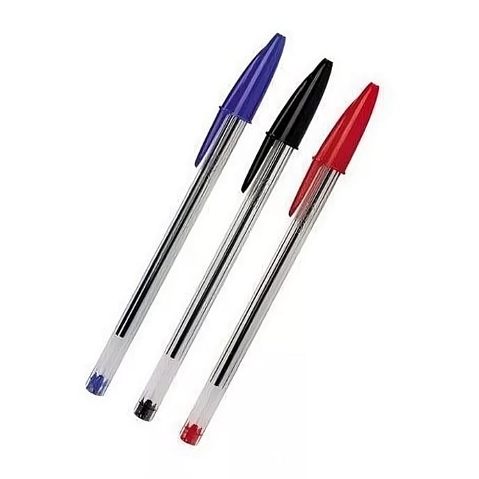 Kit Com 3 Canetas 1.0 Cristal Bic 1 Azul + 1 Preta + 1 Vermelha