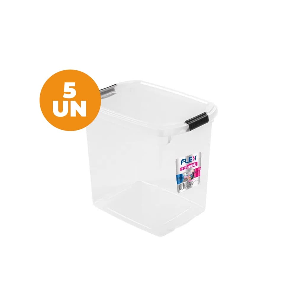 Kit 5 Caixas Organizadoras Transparentes 14L Flex Sanremo