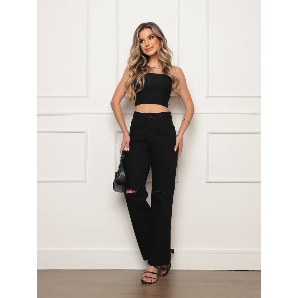 Calça Jeans Skinny Rasgada Feminina Com Elastano Efeito Levanta Bumbum Cintura Alta