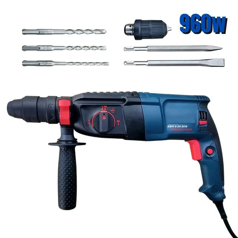 Martelete Rompedor Nakasaki 960W Profissional com Furadeira de Impacto + Kit 12 Acessórios