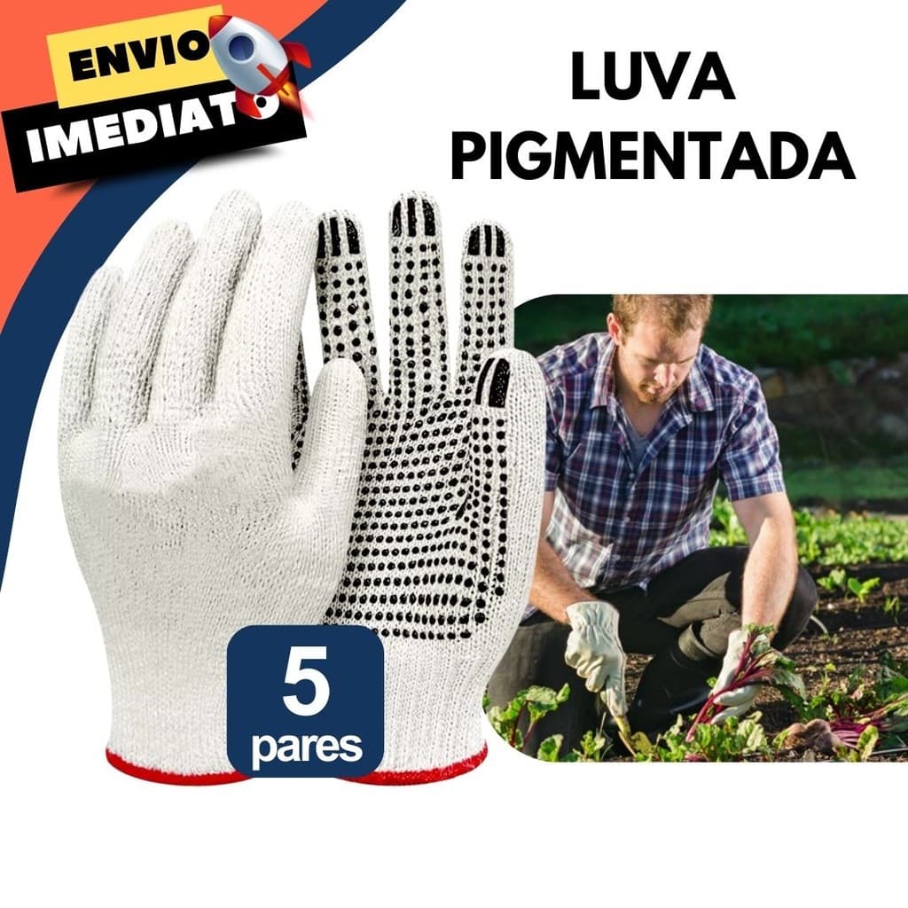 Kit 05 Luva Tricotada Pigmentada EPI Conforto e Segurança Para Manutenção Construção Jardinagem