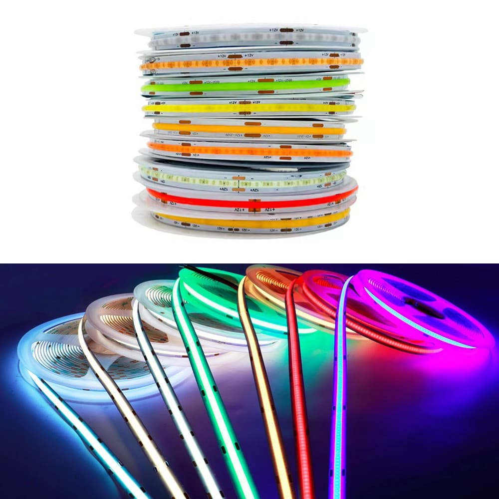 Fita Led 320LED/Metros COB 5M 12V Branco Frio,Branco Neutro,Branco Quente,AZUL,ROSA,VERDE,VERMELHO,AMARELO ip20