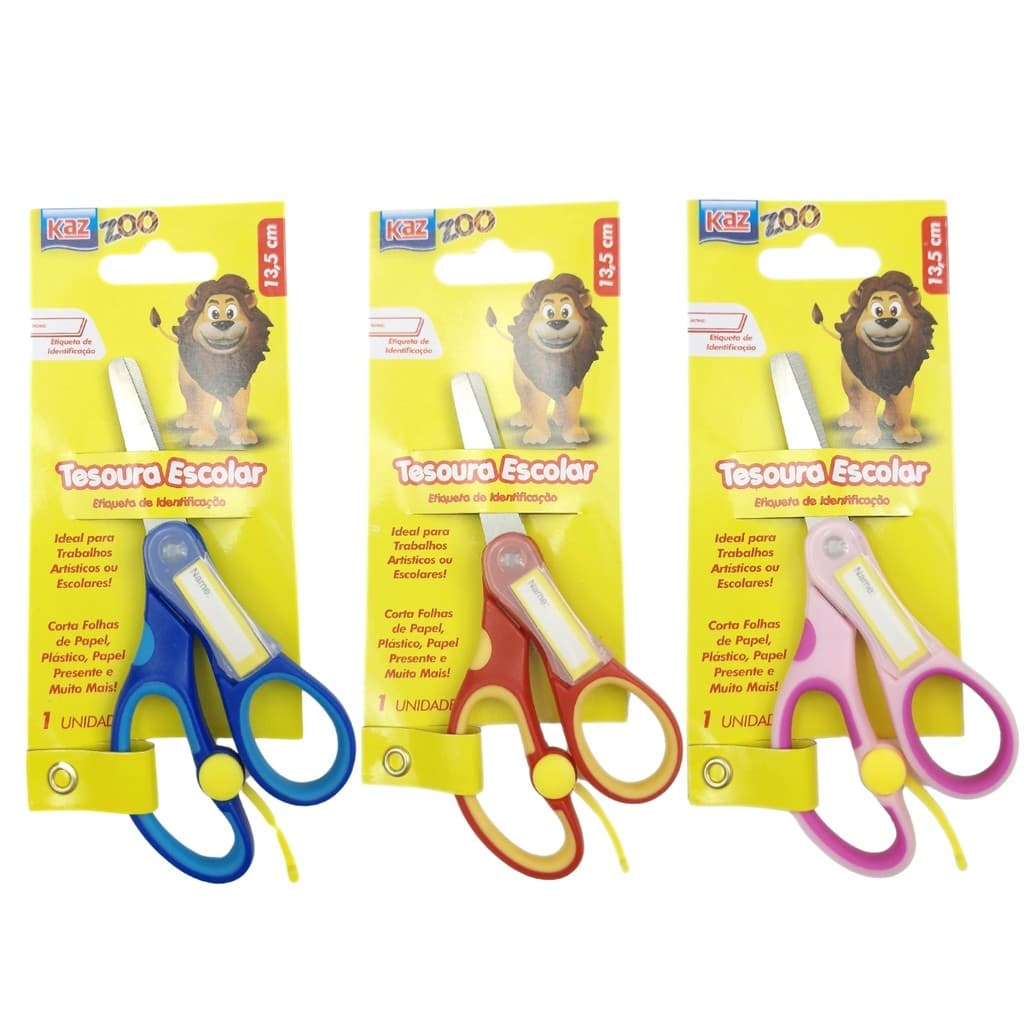 Tesoura Escolar S/ Ponta C/ Etiqueta P/ Nome e Mola 13cm Kaz