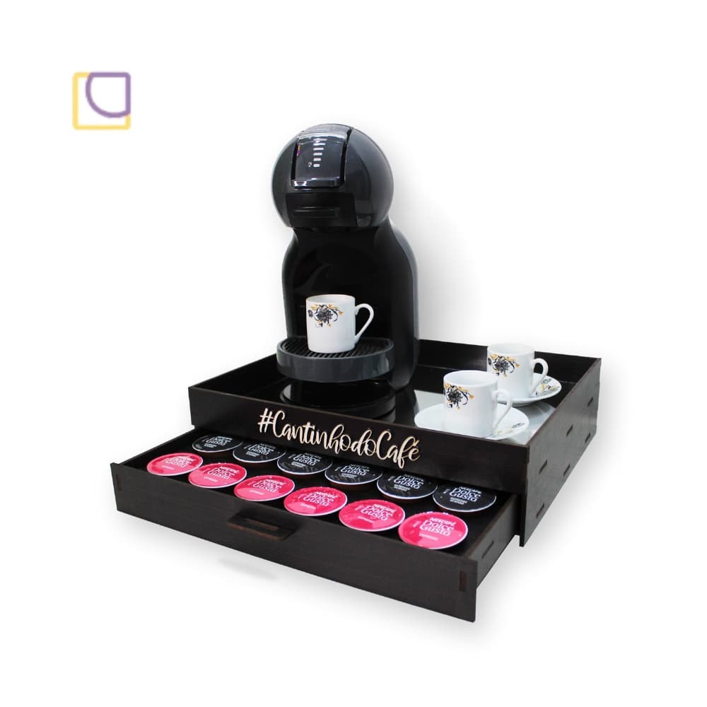 Bandeja Espelhada Gaveta Porta Cápsula Dolce Gusto Decorativo Organizador mdf Apoio Cafeteira Garrafa Servir Chá Café