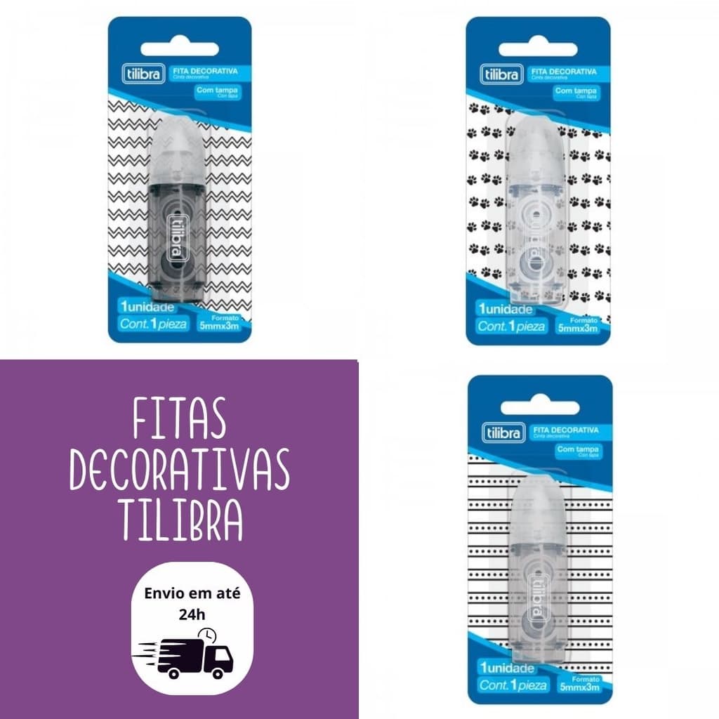Fita Decorativa tipo Corretivo Estampa Preto e Branco PPZ Tilibra