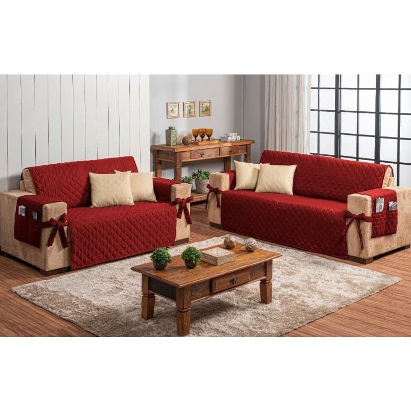 Kit com 2 Jogo Capa Protetor  de Sofa 2 e 3 lugares Matelado Com Laço e Bolso Cores