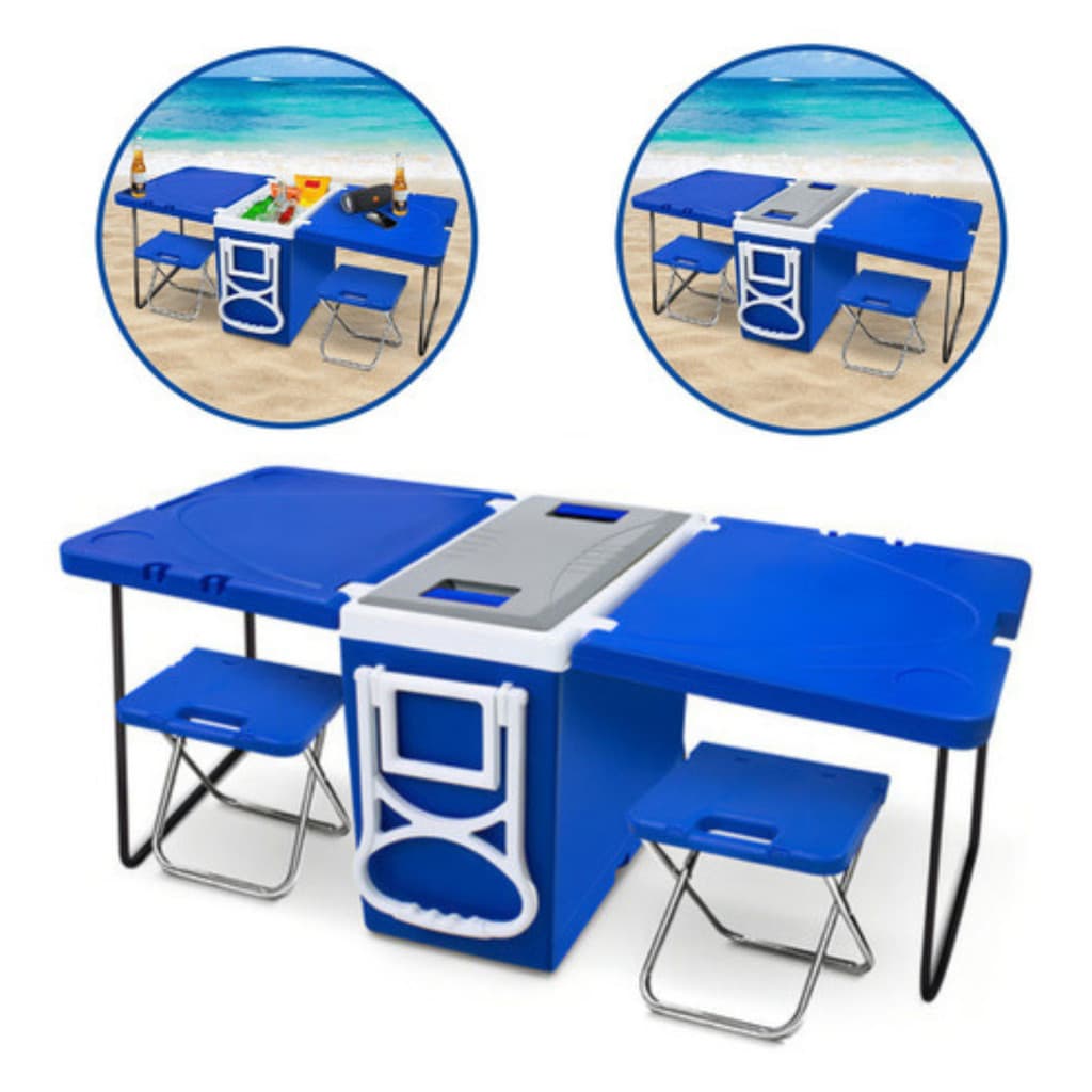 Caixa Térmica 32 Lts 5 Em 1 Com Mesa E Cadeira Praia Camping