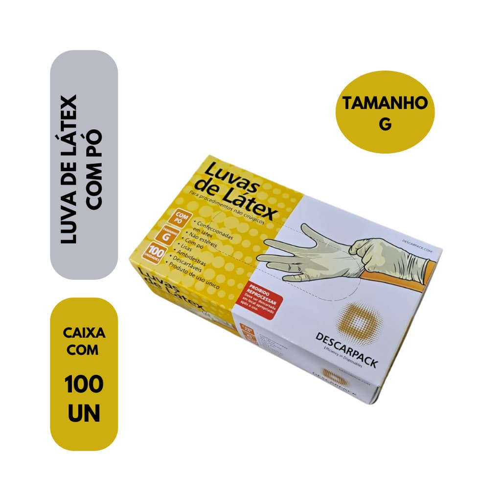 Luva de Procedimento Descarpack Látex com Pó G Caixa 100 Unidades