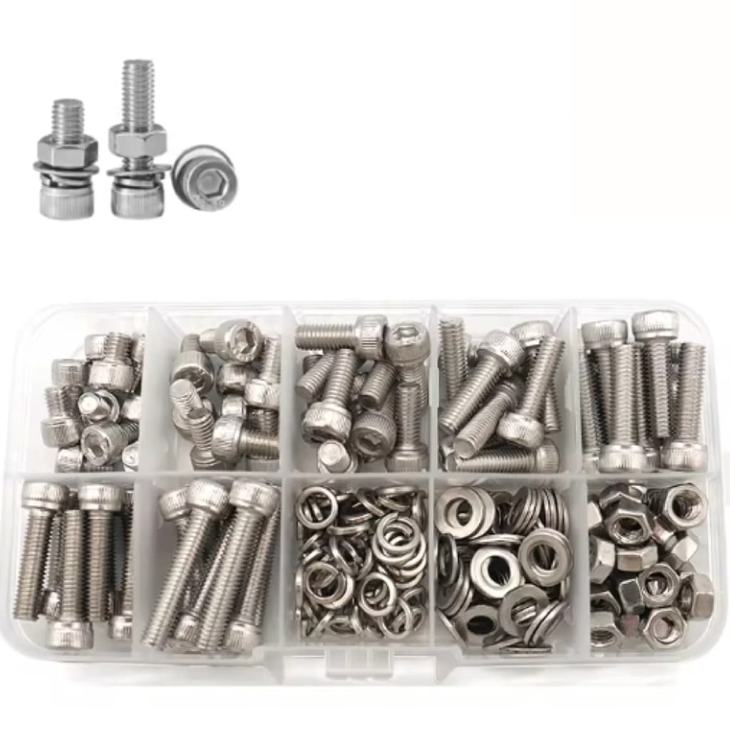 KIT 216 PARAFUSOS SOQUETE HEXAGONAL PORCAS ARRUELAS AÇO INOX ALLEN