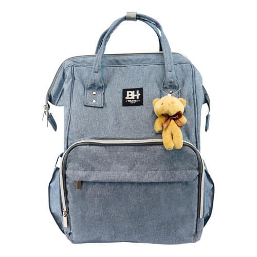 Mochila Maternidade Impermeável BH Travel Azul Bebê Térmica Multifuncional + Chaveiro Ursinho