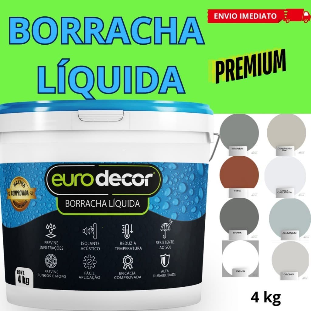 Tinta Emborrachada 4kg Impermeabilizante Eurodecor Várias Cores 1kg e 4kg