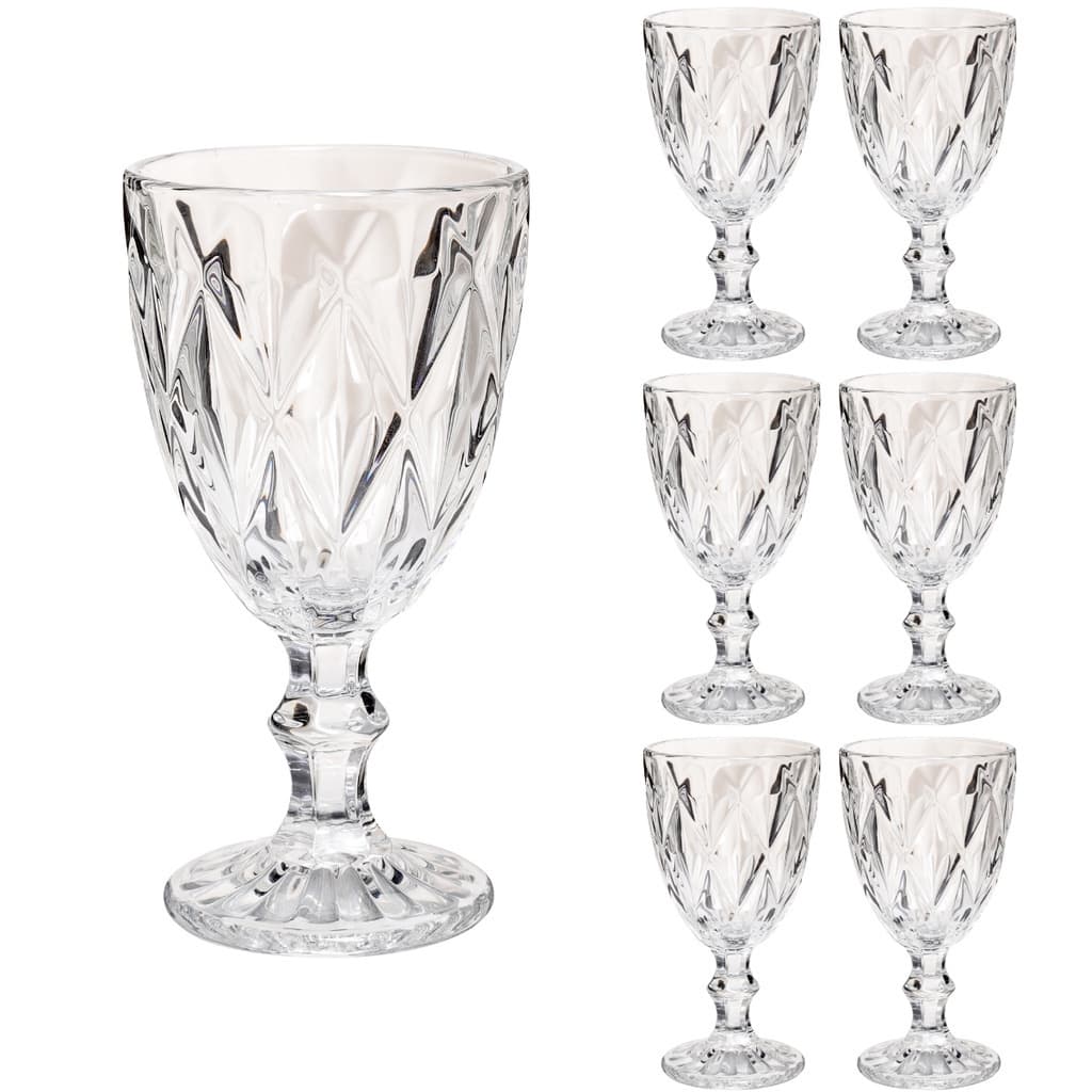 6 Taça Diamante Copo Vidro Transparente Bico De Jaca 320ml