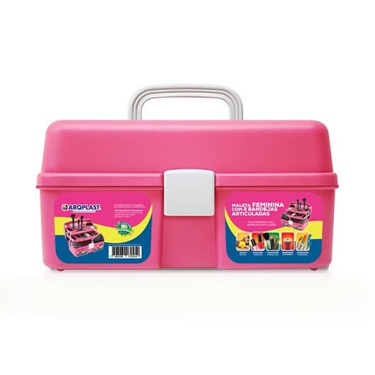 Maleta Maquiagem Multiuso  Com Duas Bandejas Rosa MFEPM Arqplast