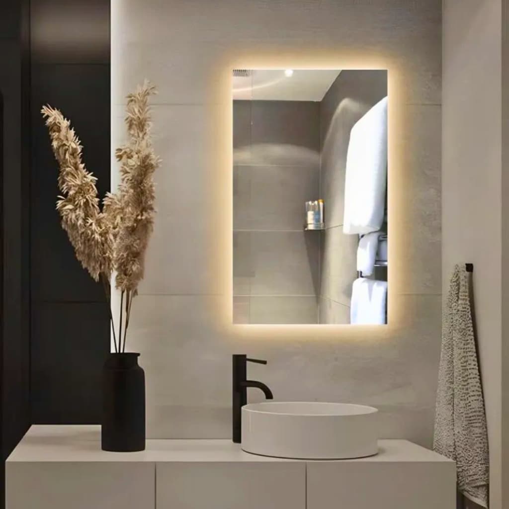Espelho Retangular Com Led Sem Fio a Pilha Grandes Formatos Decoração luxo menor Preço