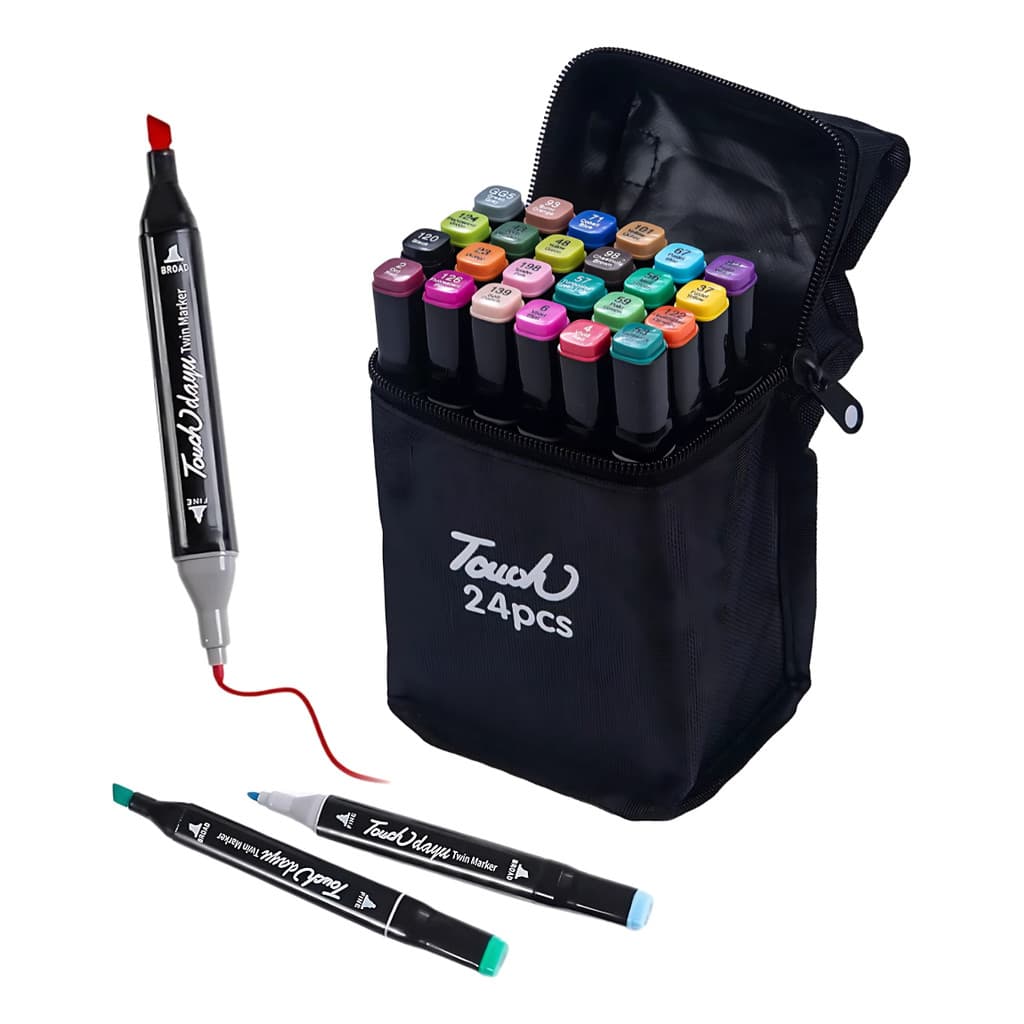 Kit Canetas Marcador Canetinha Ponta Dupla/Pintura Arte Material Escolar/Escritório 24 Cores