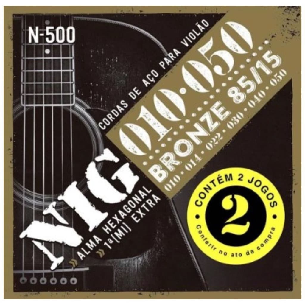 Encordoamento Violão Aço Bronze Nig N500 Kit 2 jogos .010” PR2N500L