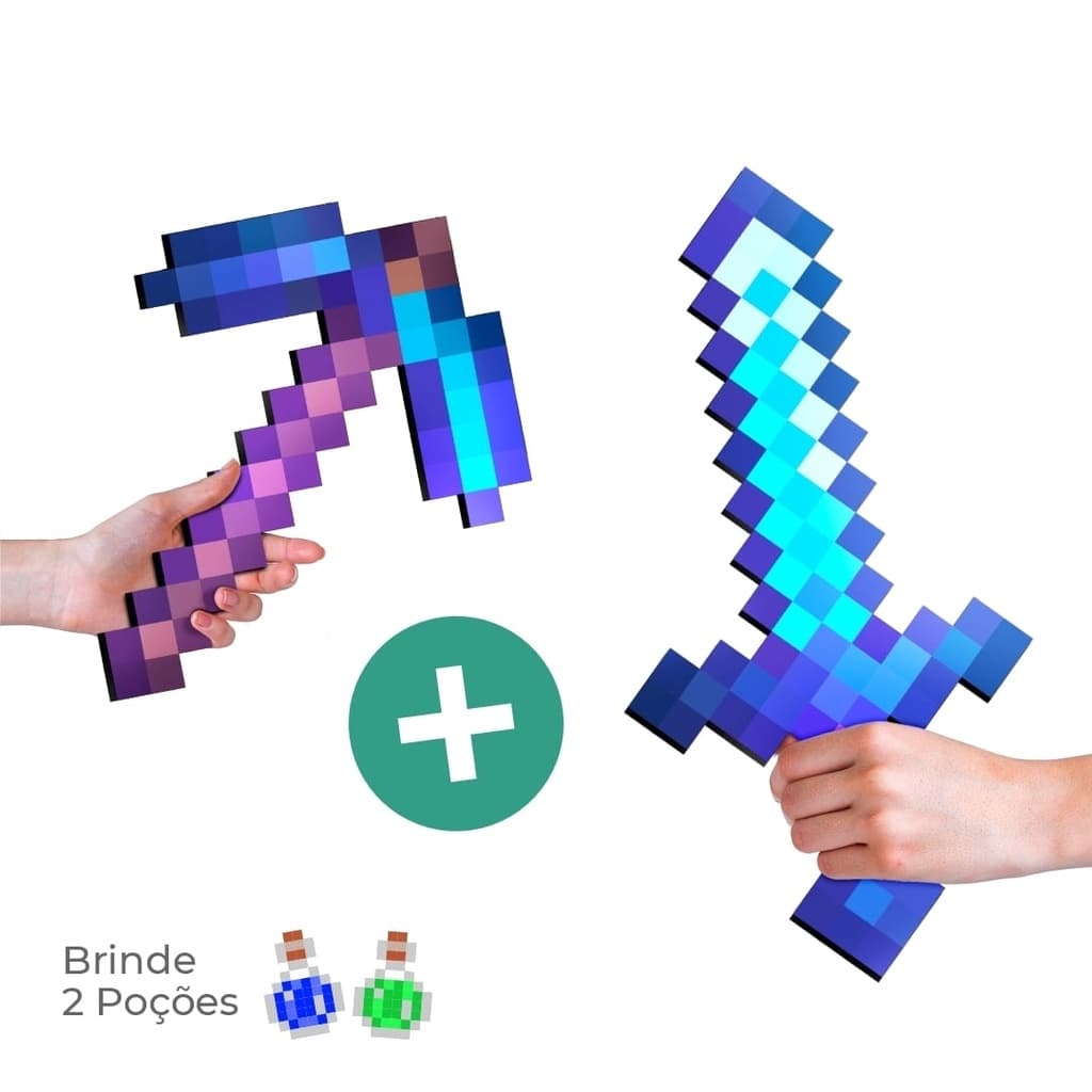 Peças Pixel DIAMANTE ENCANTADO - Espada, Picareta, Machado