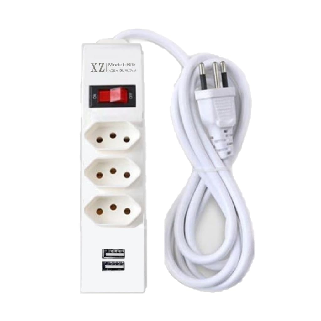 Régua Extensão Filtro Linha 3 Tomadas Com 2 Usb 3 Metros