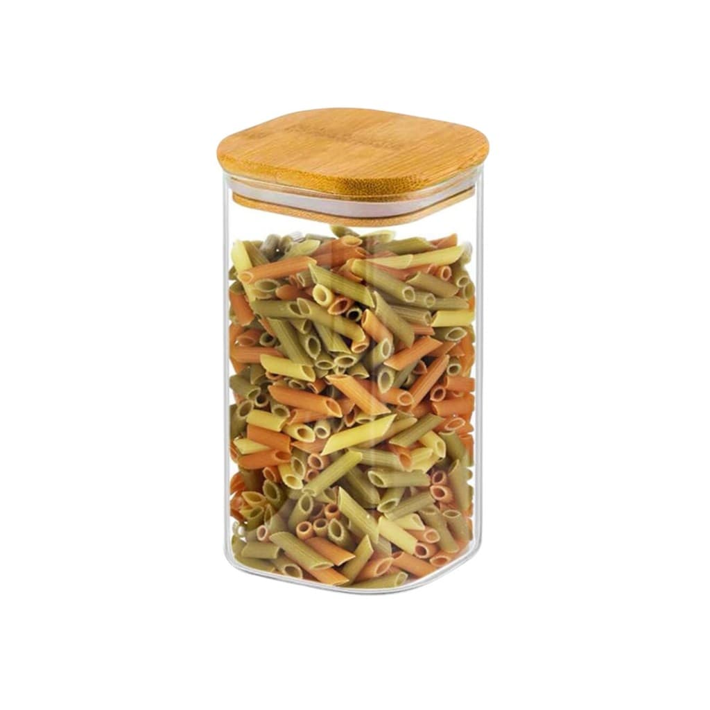 Pote De Vidro C/ Tampa De Bambu Quadrado Hermético 1350ml Para Mantimentos Design Sofisticado