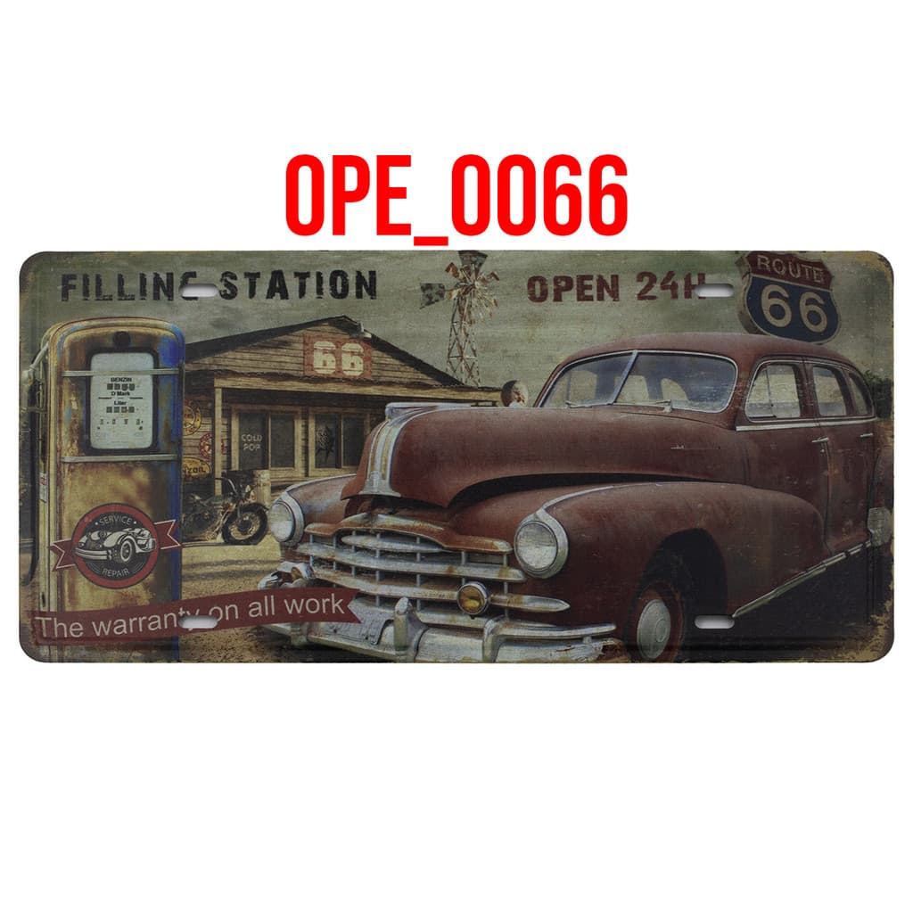 Placa Decorativa Metal Rota 66 Carro Antigo Quadro Mecanico Oficina Garagem Parede Coleção Automotivo Gasolina Vintage