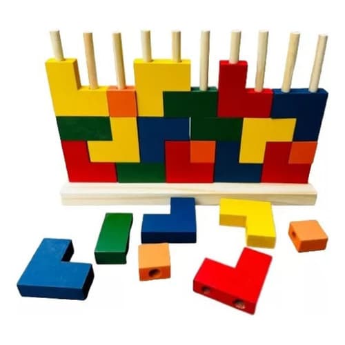Blocos de Encaixes Vertical Tetris Raciocínio 25 pçs Coloridos em Madeira Jogo Educativo Pedagogico