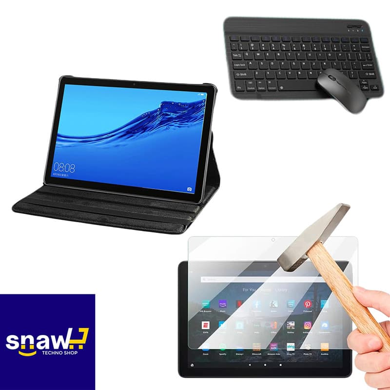 Kit Capa Giratória + Película + Teclado & Mouse Bluetooth p/ Amazon Fire HD 10 2020/2022 - Home Office